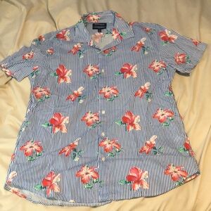 Bonobos slim fit large Royal blue striped floral shirt NWOT